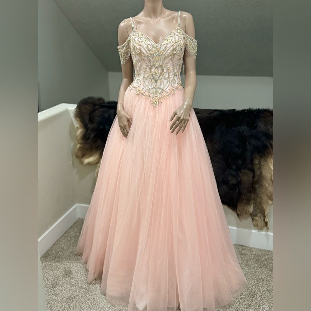Gorgeous Blush Pink Princess Style Embellished Off-shoulder Tulle Ballgown